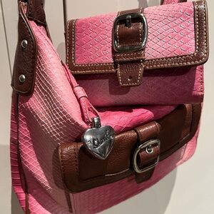 Vintage Sharif Pink Brown Leather Bag & Wallet Set w/ Heart Pendant | Y2K